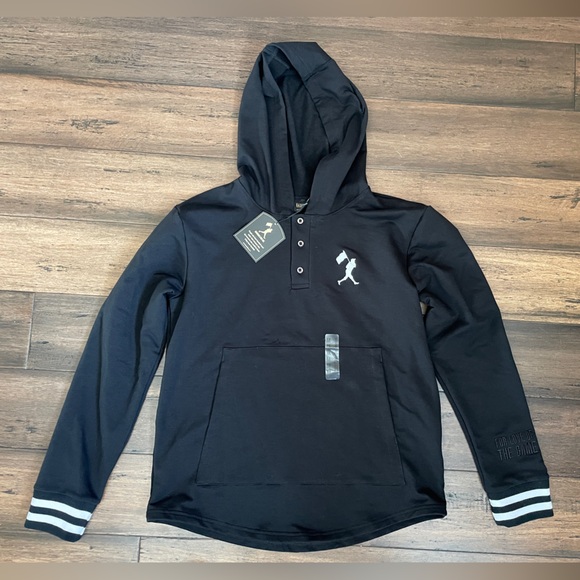 Baseballism Button Down Hoodie Sweatshirt Mens Medium Black NWT - Picture 1 of 5